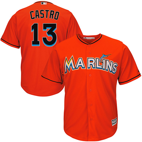 Marlins #13 Starlin Castro Orange Cool Base Stitched Youth MLB Jersey